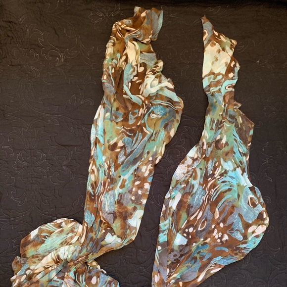 I Am Alberto Makall Silk Dress Abstract Marble Print Sundress Swing Empire Waist - Picture 7 of 8